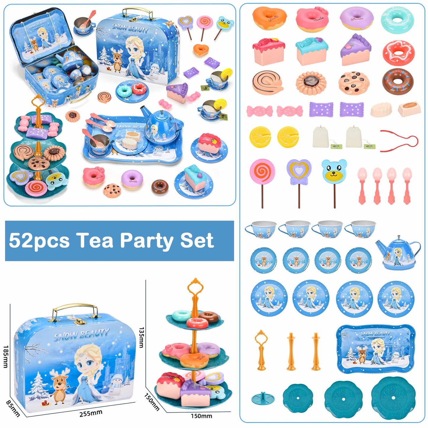 Amplov Tea Party Set for Little Girls, 52-Piece Pretend Play Tea Sets for Toddlers 3-5