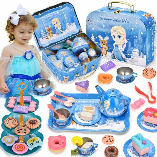 Amplov Tea Party Set for Little Girls, 52-Piece Pretend Play Tea Sets for Toddlers 3-5