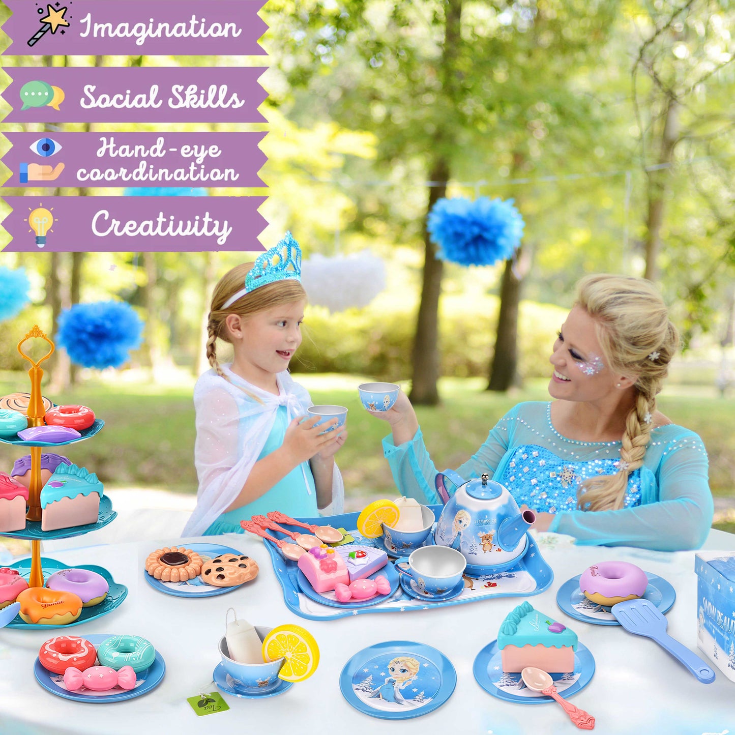 Princess Tea Party Set for Little Girls – Pretend Tin Tea Set with Case, Kitchen Toy, Birthday Gift for Ages 3-6
