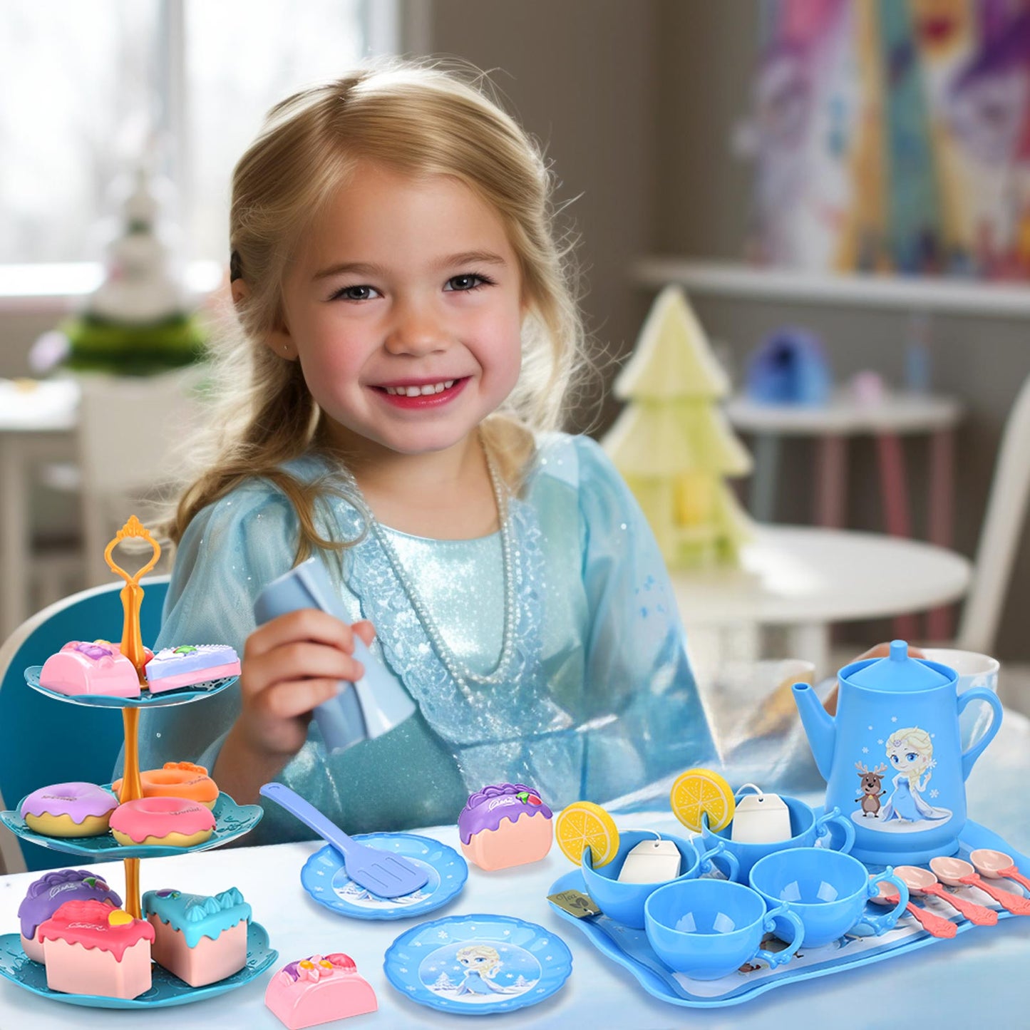 Amplov 44-Piece Princess Tea Party Set for Girls Ages 3-6 Years